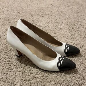 Vintage Salvatore Ferragamo White and Black Heels